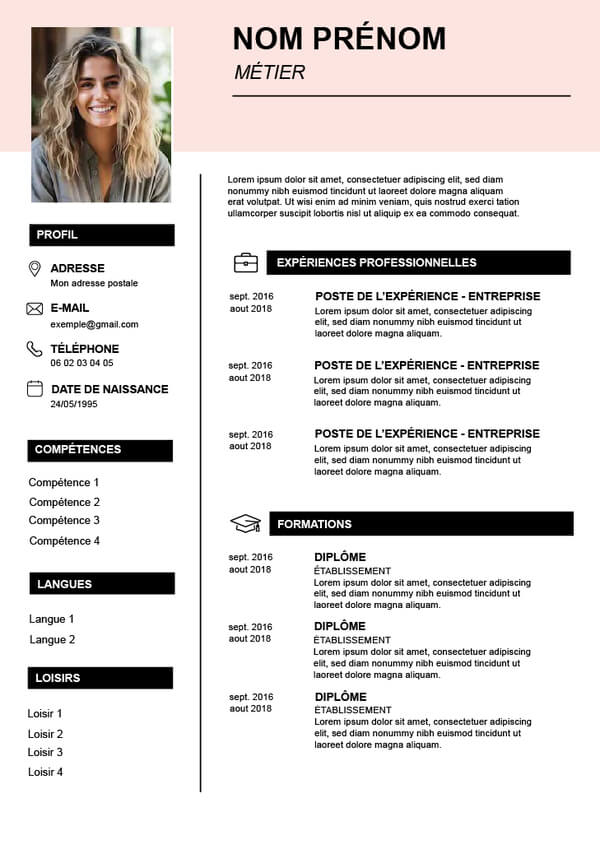exemple de cv moderne rose