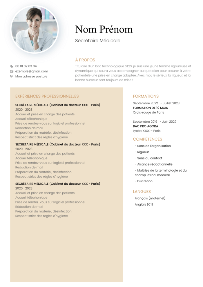 exemple de CV secrétaire médicale