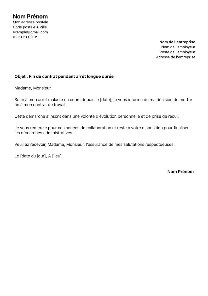 template de lettre de démission pendant un arrêt maladie longue durée