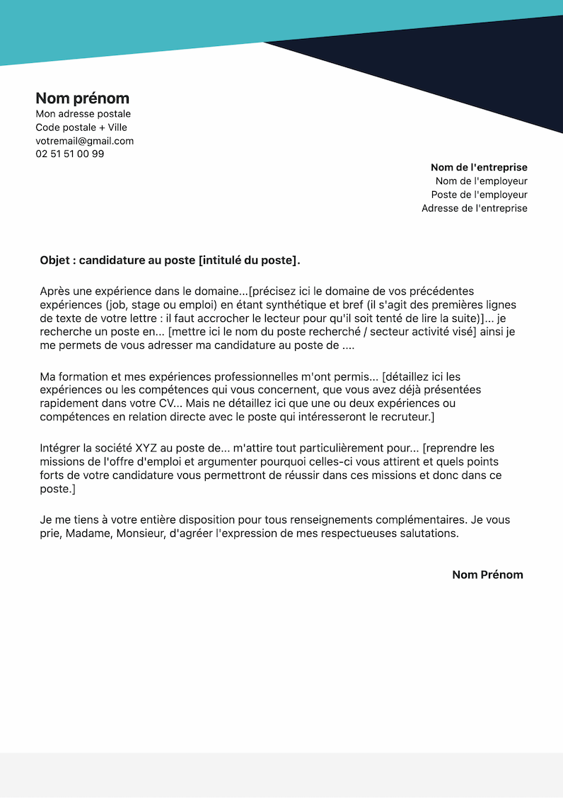 Template de lettre de motivation moderne