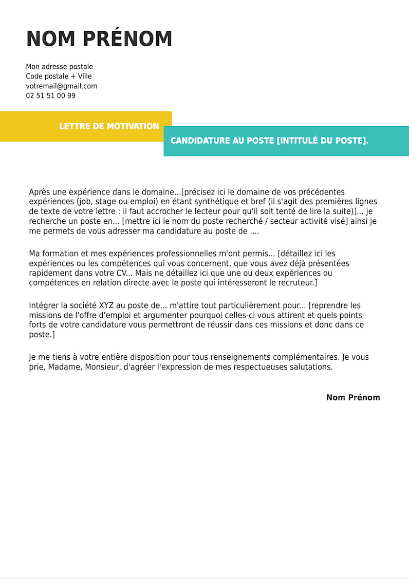 Exemple de lettre original à remplir en pdf