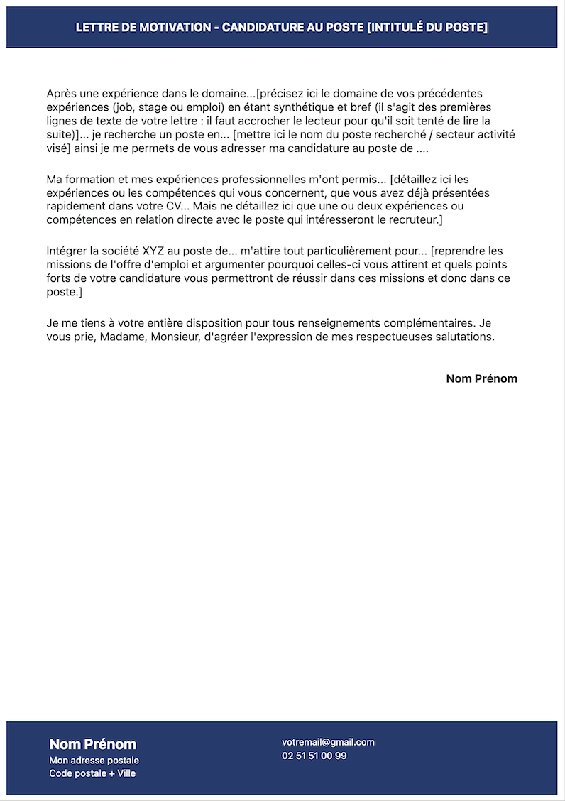 Modèle de lettre motivation design à télécharger
