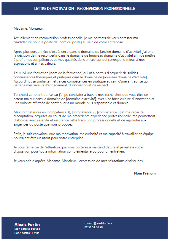 Exemple de lettre de motivation pour une reconversion professionnelle