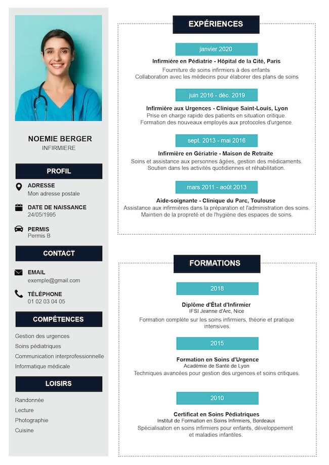 CV généré par une infirmière