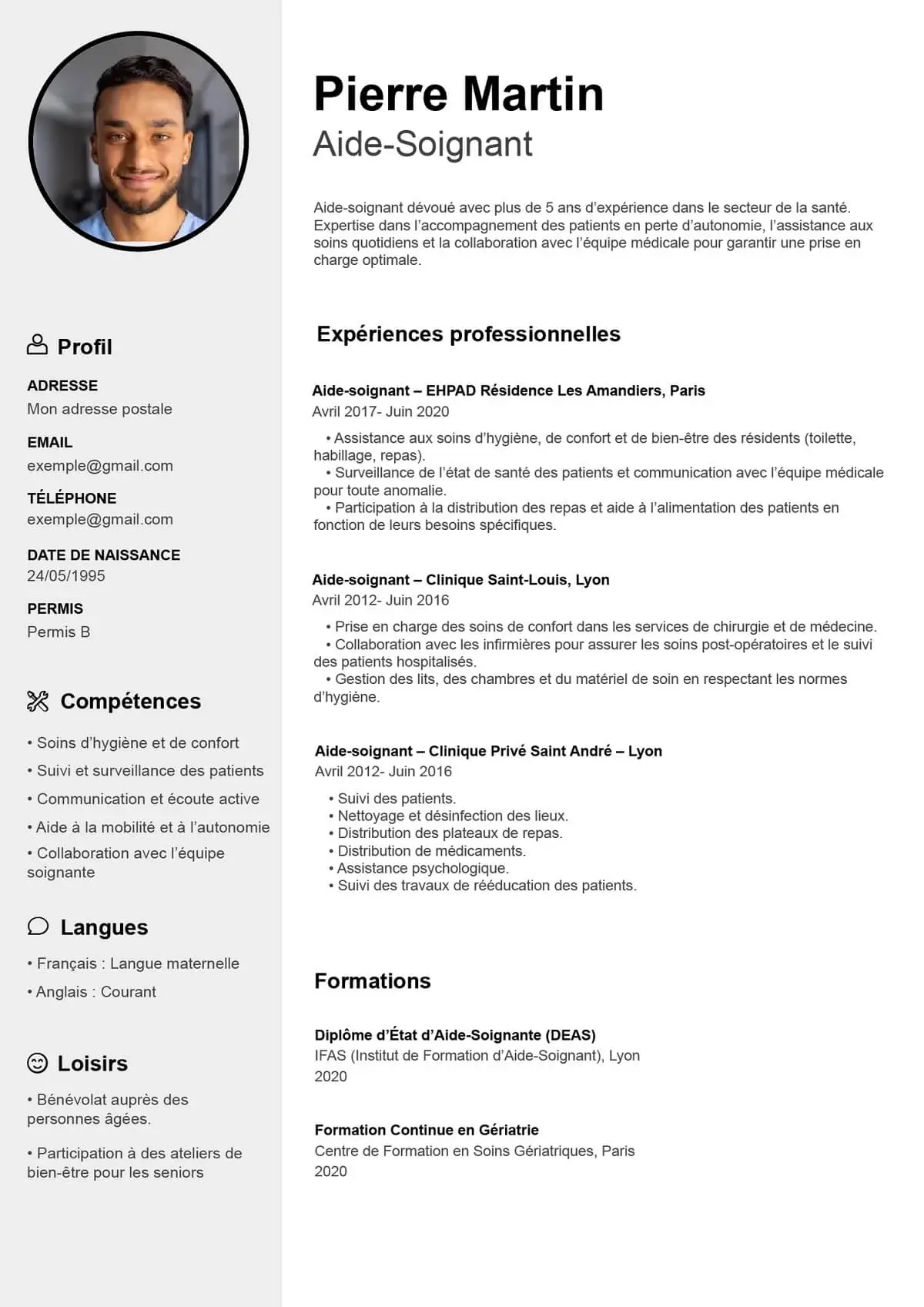 CV à remplir pour aide-soignant