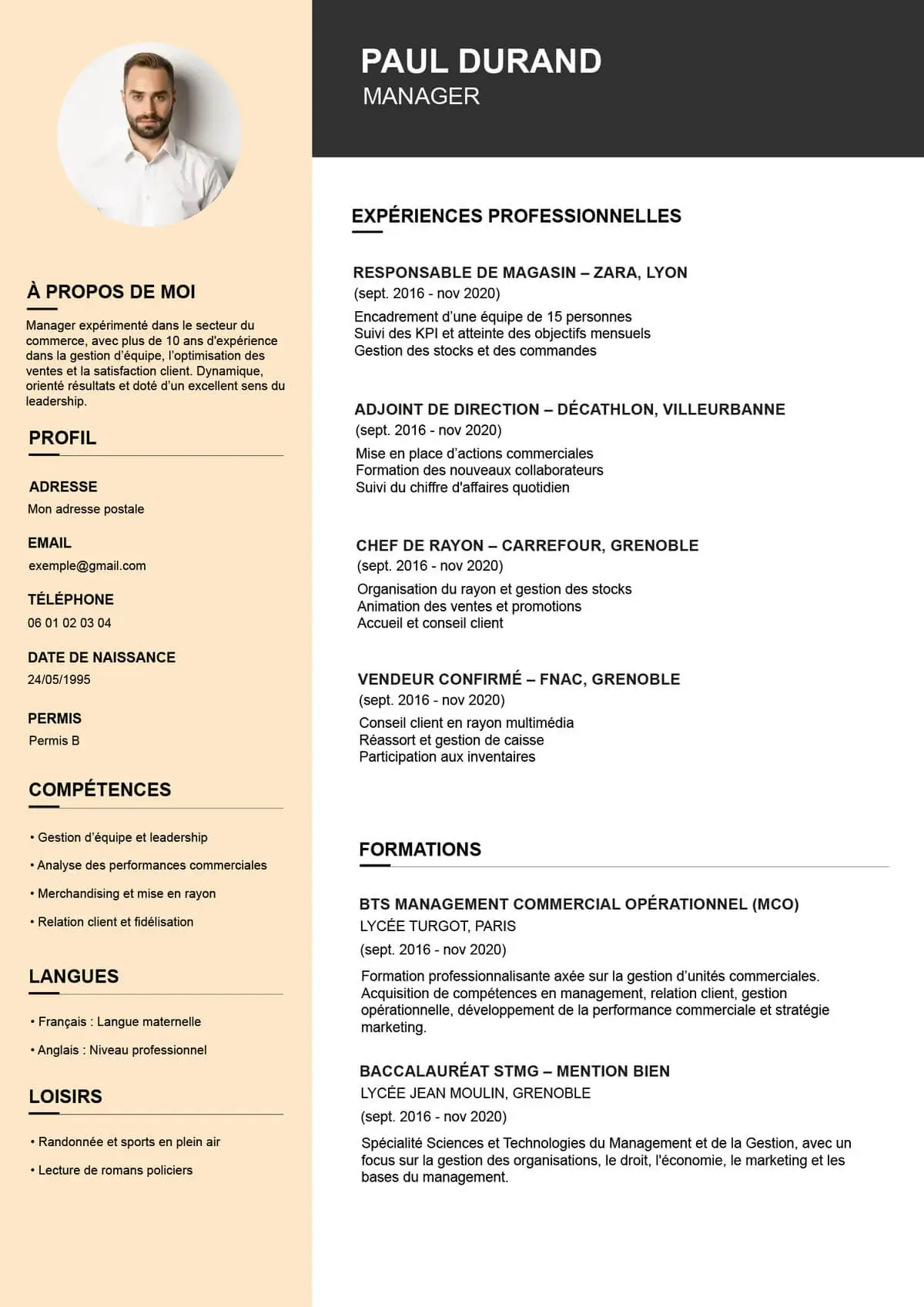 CV à remplir pour manager