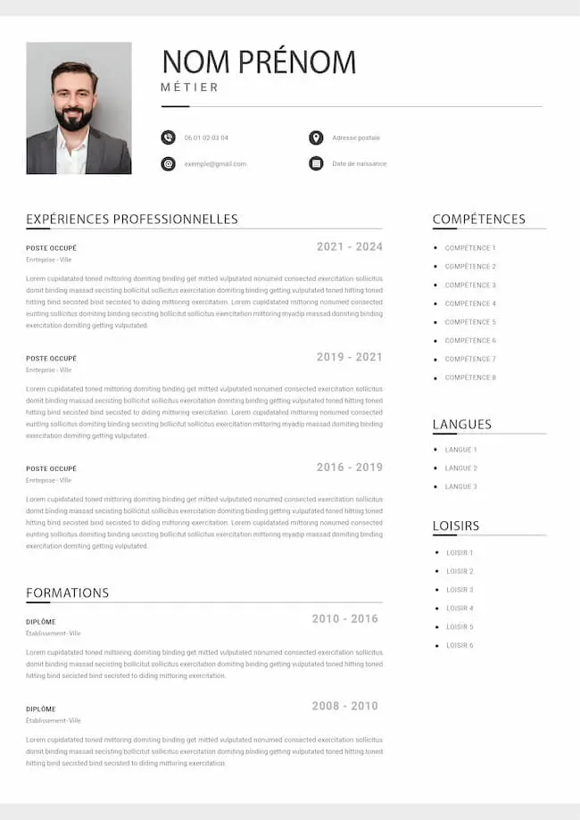 Template CV gratuit pour Word