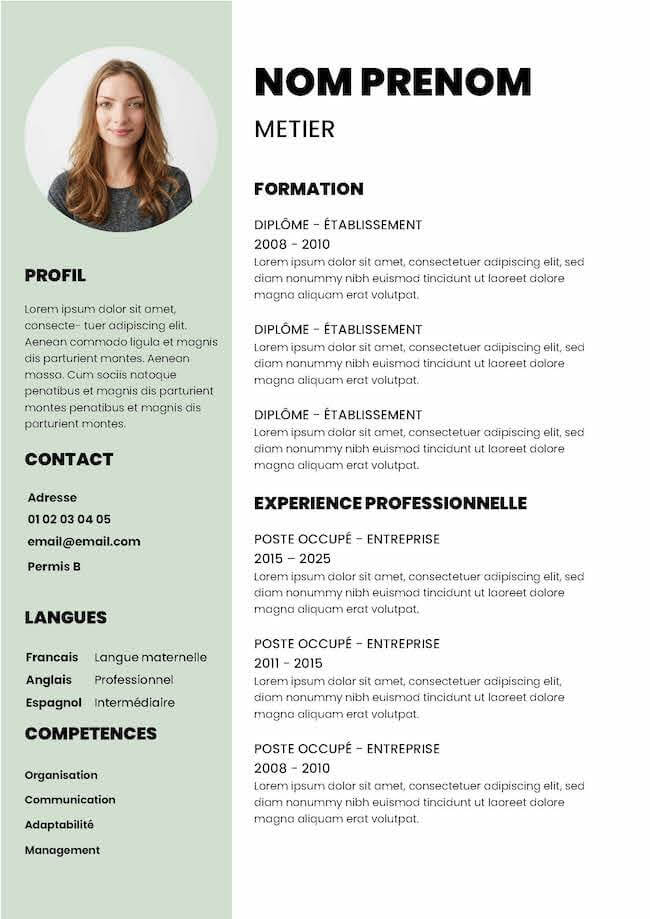 Modele de CV Word à compléter gratuitement