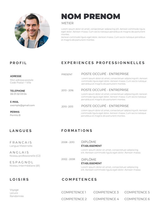 exemple de CV pour Word à remplir et télécharger