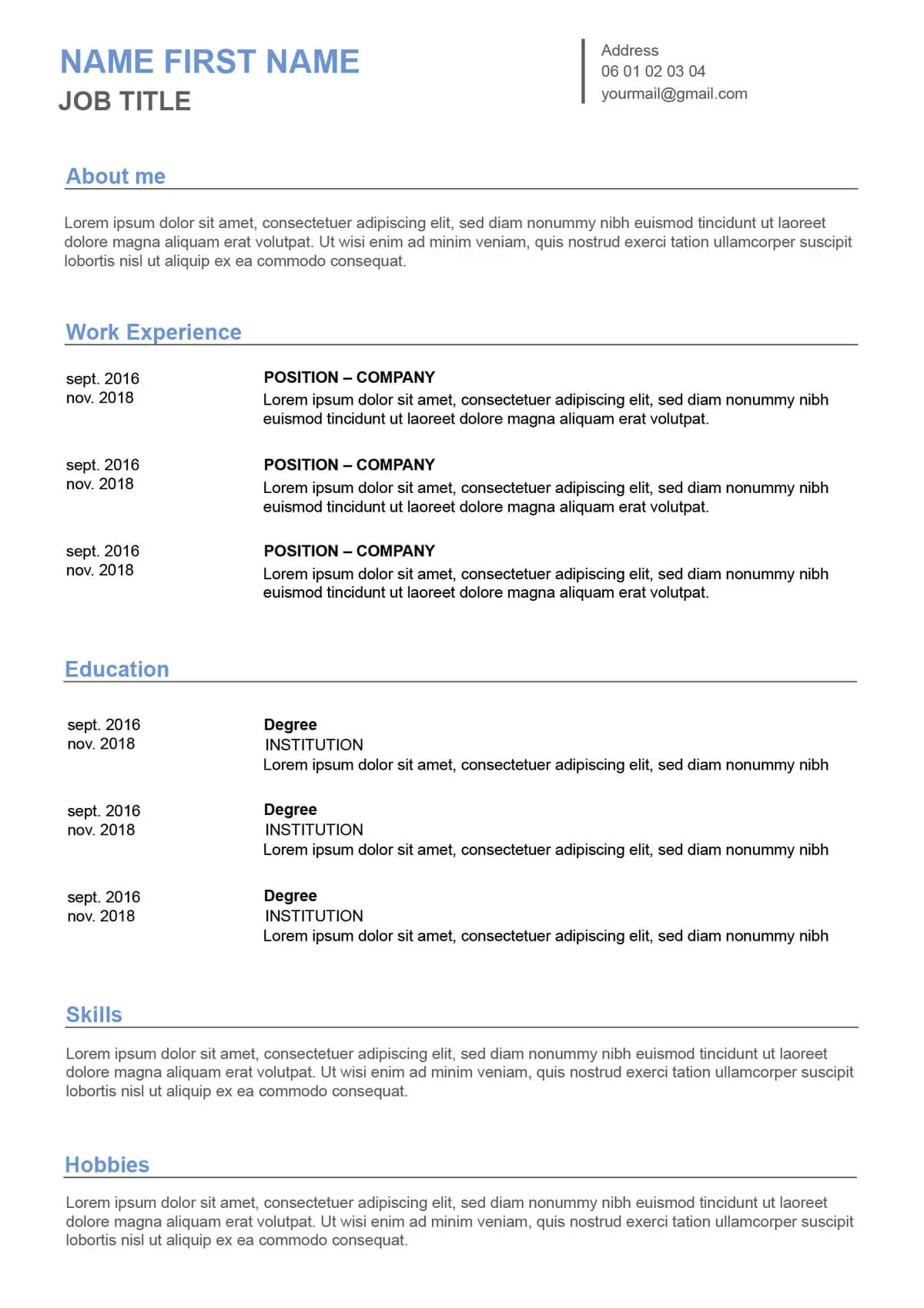 CV espagnol à remplir en ligne