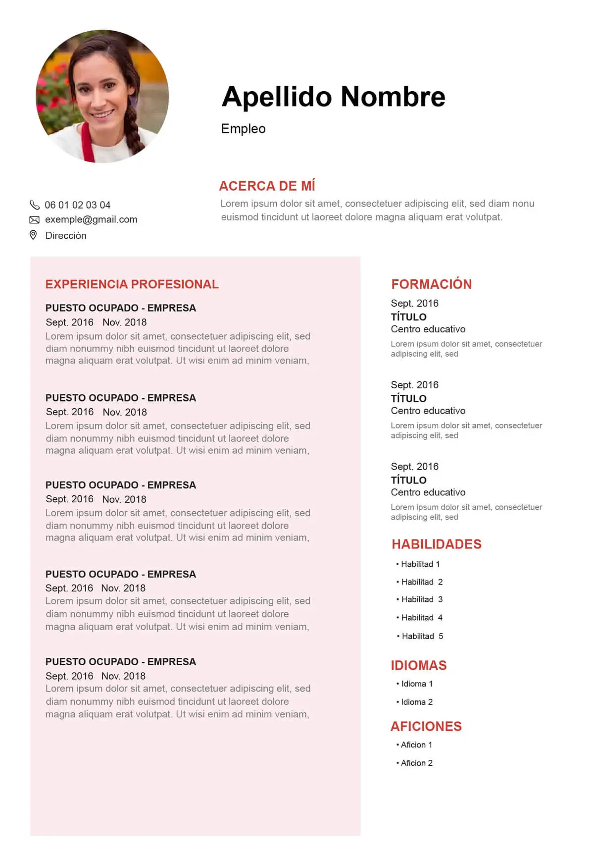 CV espagnol à remplir en ligne