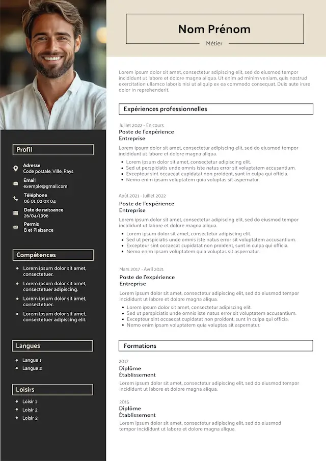 Aperçu du modèle de CV personnalisé