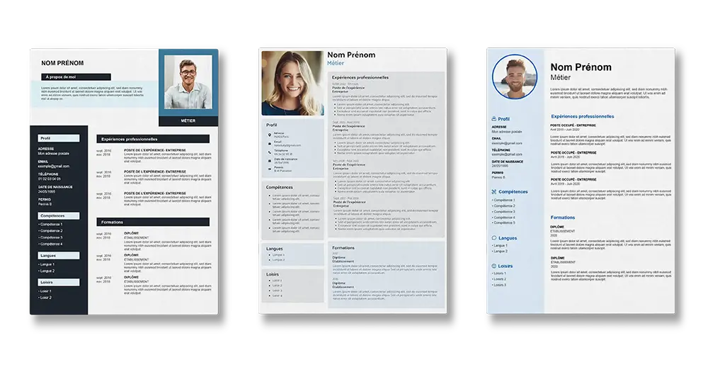 3 templates CV bleus