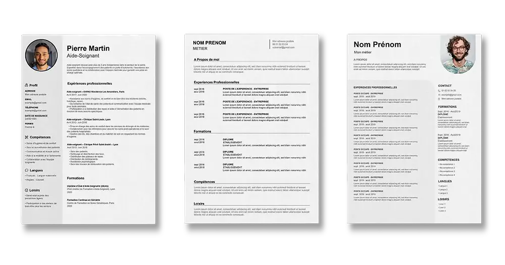 3 templates CV gris