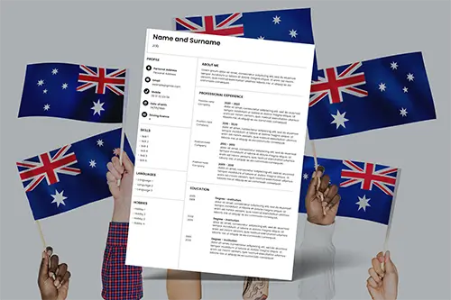 cv devant drapeaux australiens