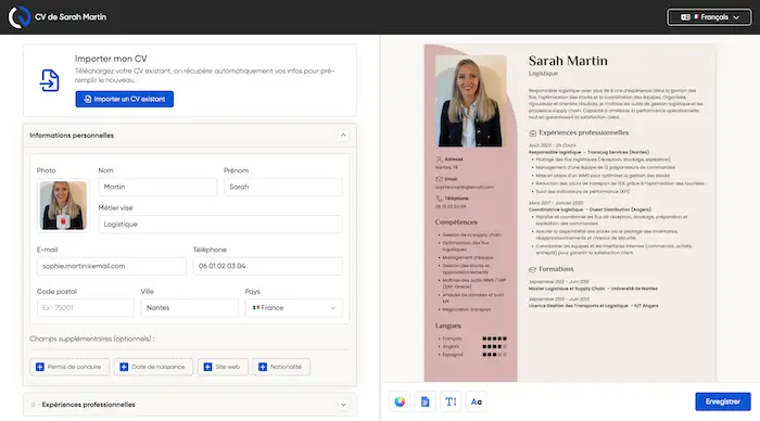 étape création du CV