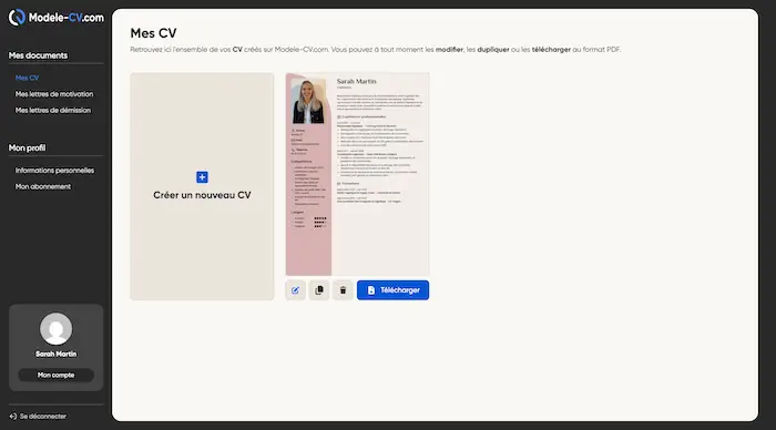 étape téléchargement du CV