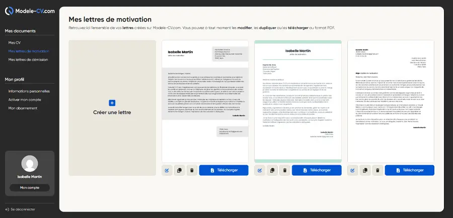 étape téléchargement de la lettre de motivation
