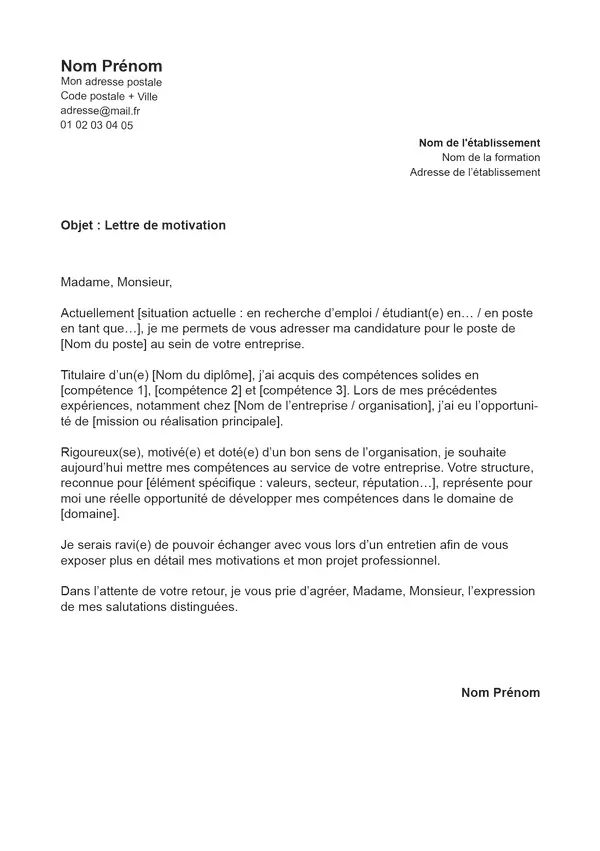 exemple de lettre de motivation avec les bonnes caractéristiques