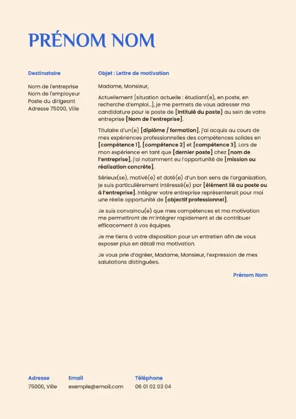 Modele de lettre de motivation originale