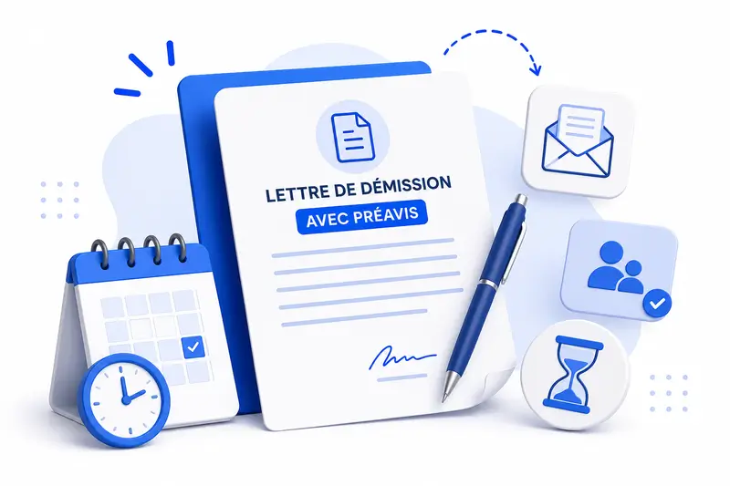 illustration d'une lettre de démission avec un préavis