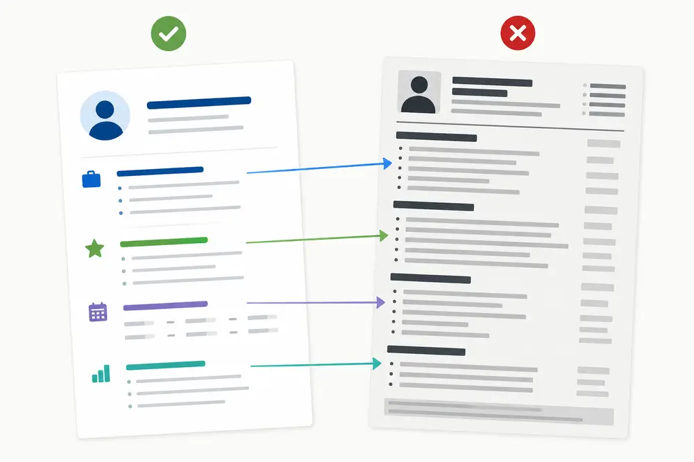 comparaison entre un cv avec une bonne mise en page et un mauvais cv