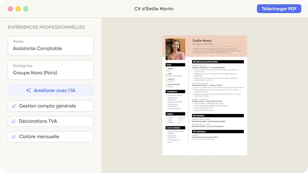 aperçu de l'outil de création de CV