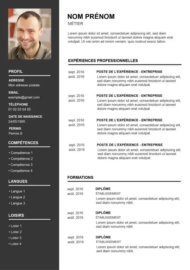 modèle CV avec une mise en page compatible ATS