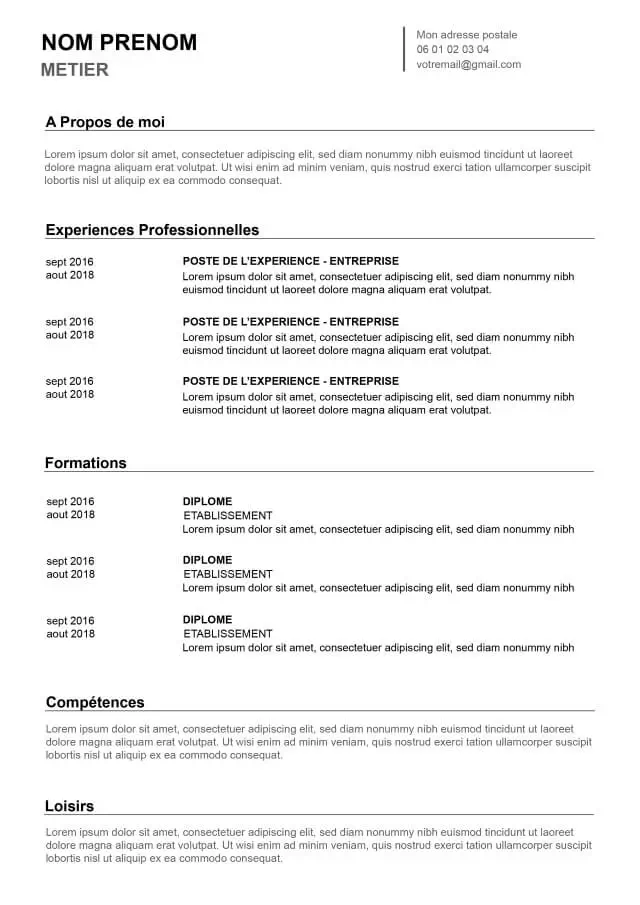 modèle de CV classique