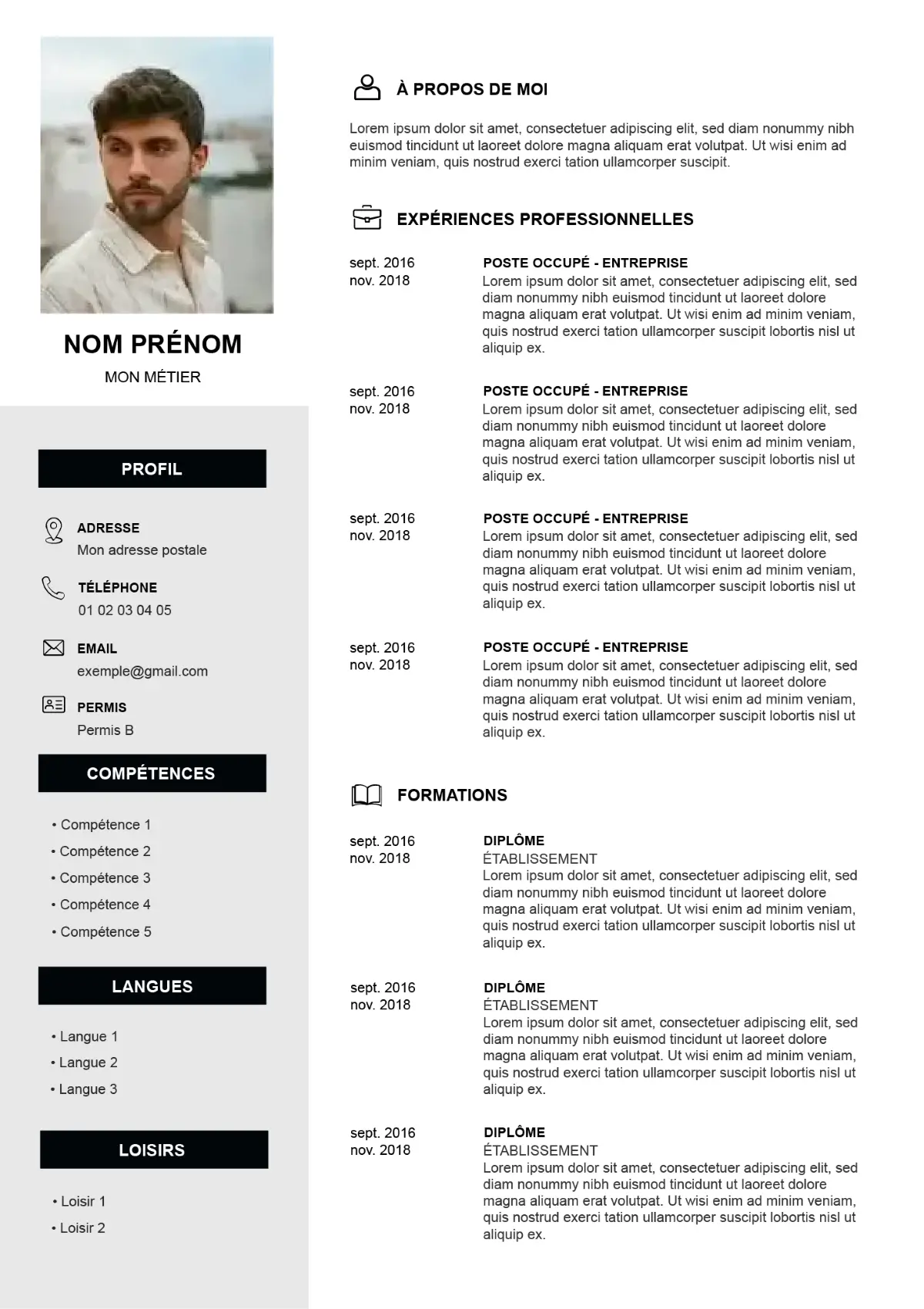 Modele de CV simple gris clair