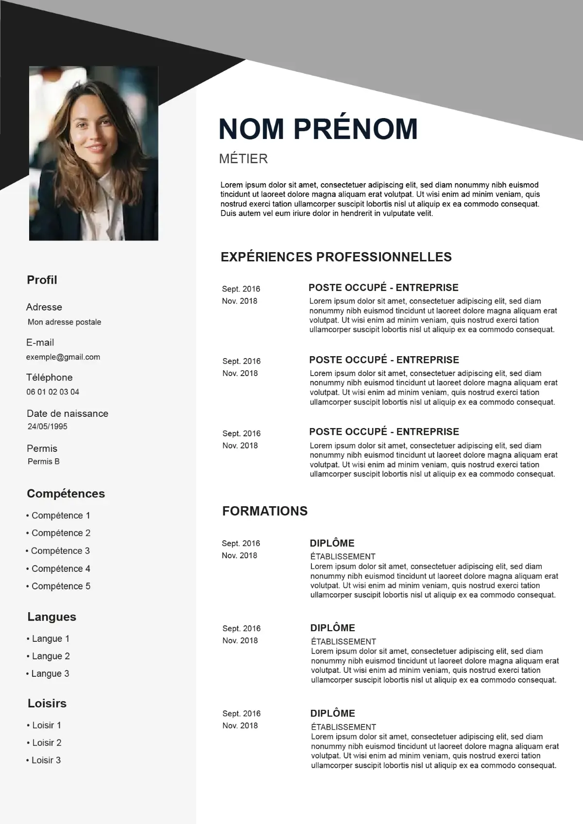 template CV gris et design