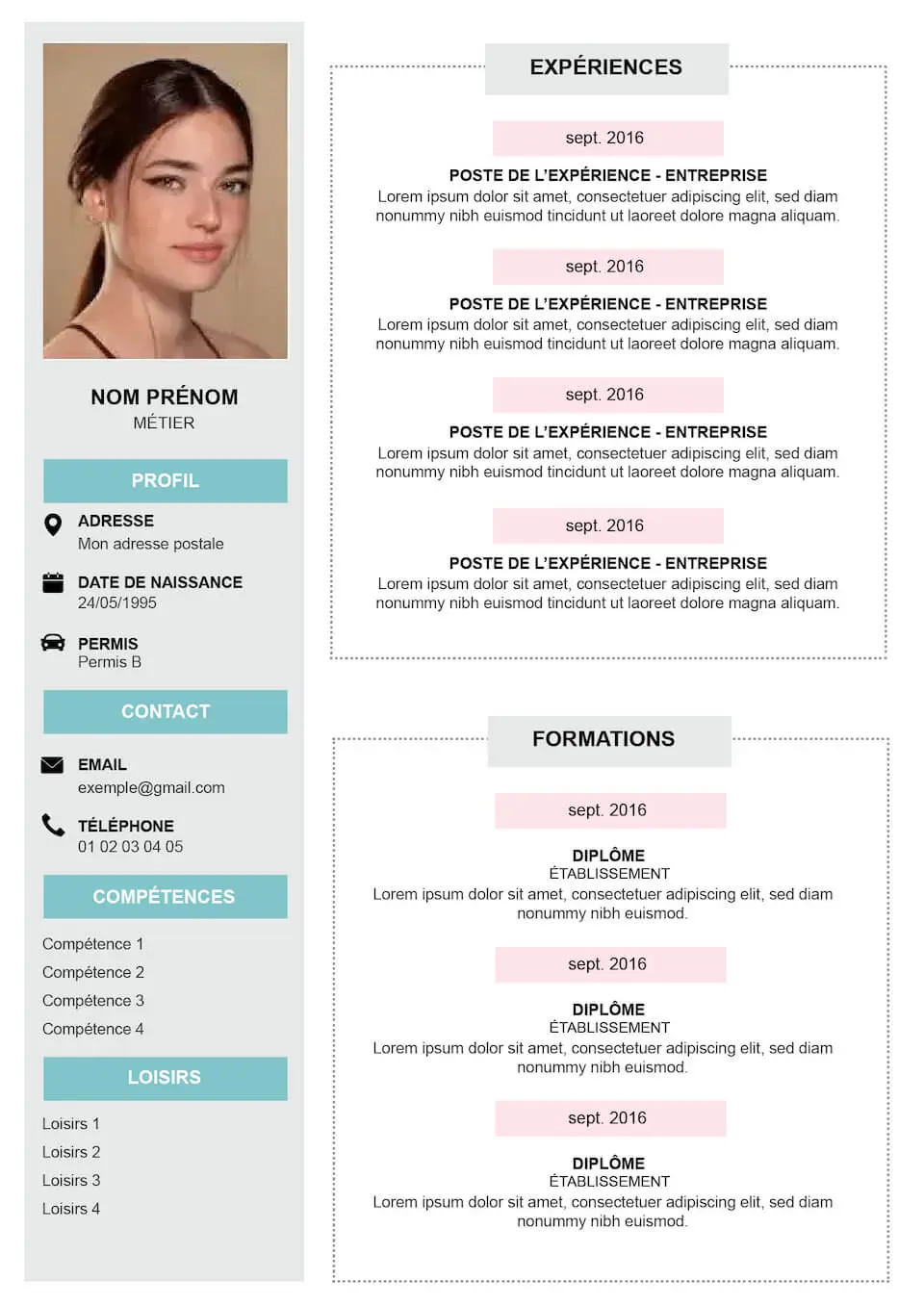 modèle de CV design à remplir sur photoshop