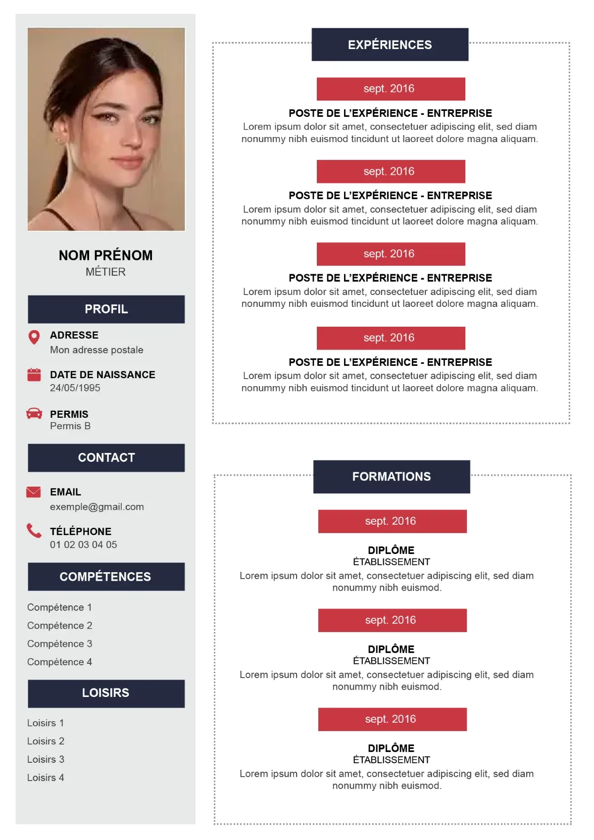 modele CV rouge tendance