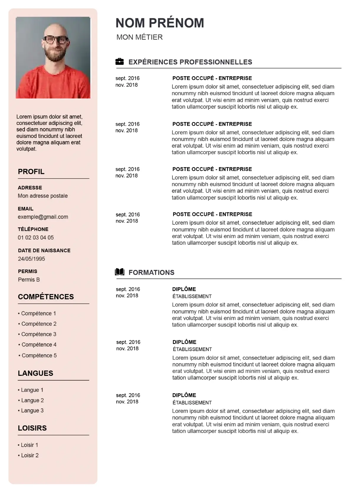 modele CV rose saumon