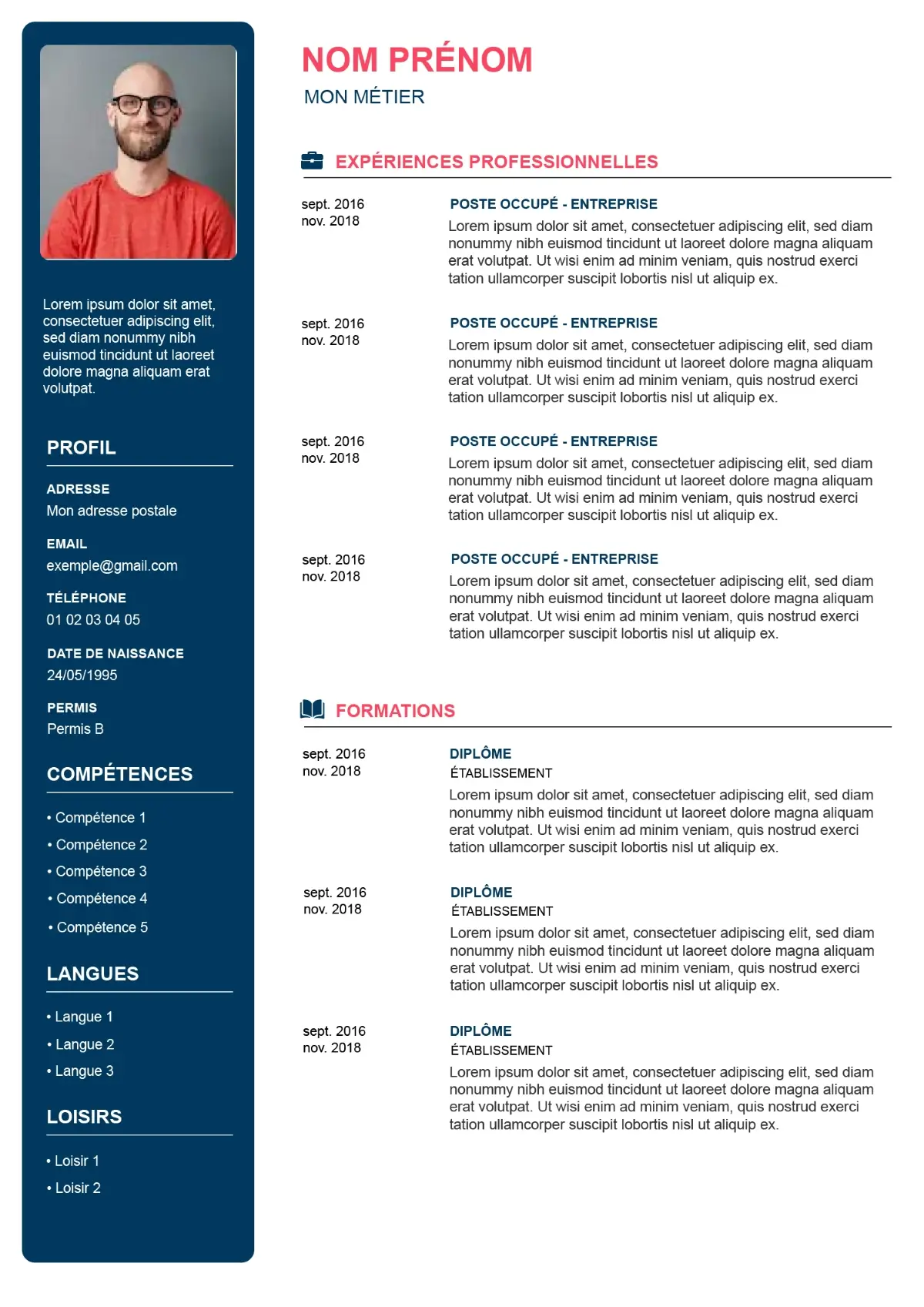 cv dynamique avec photo