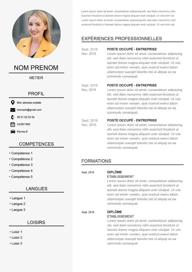 Modèle pour créer un CV classique