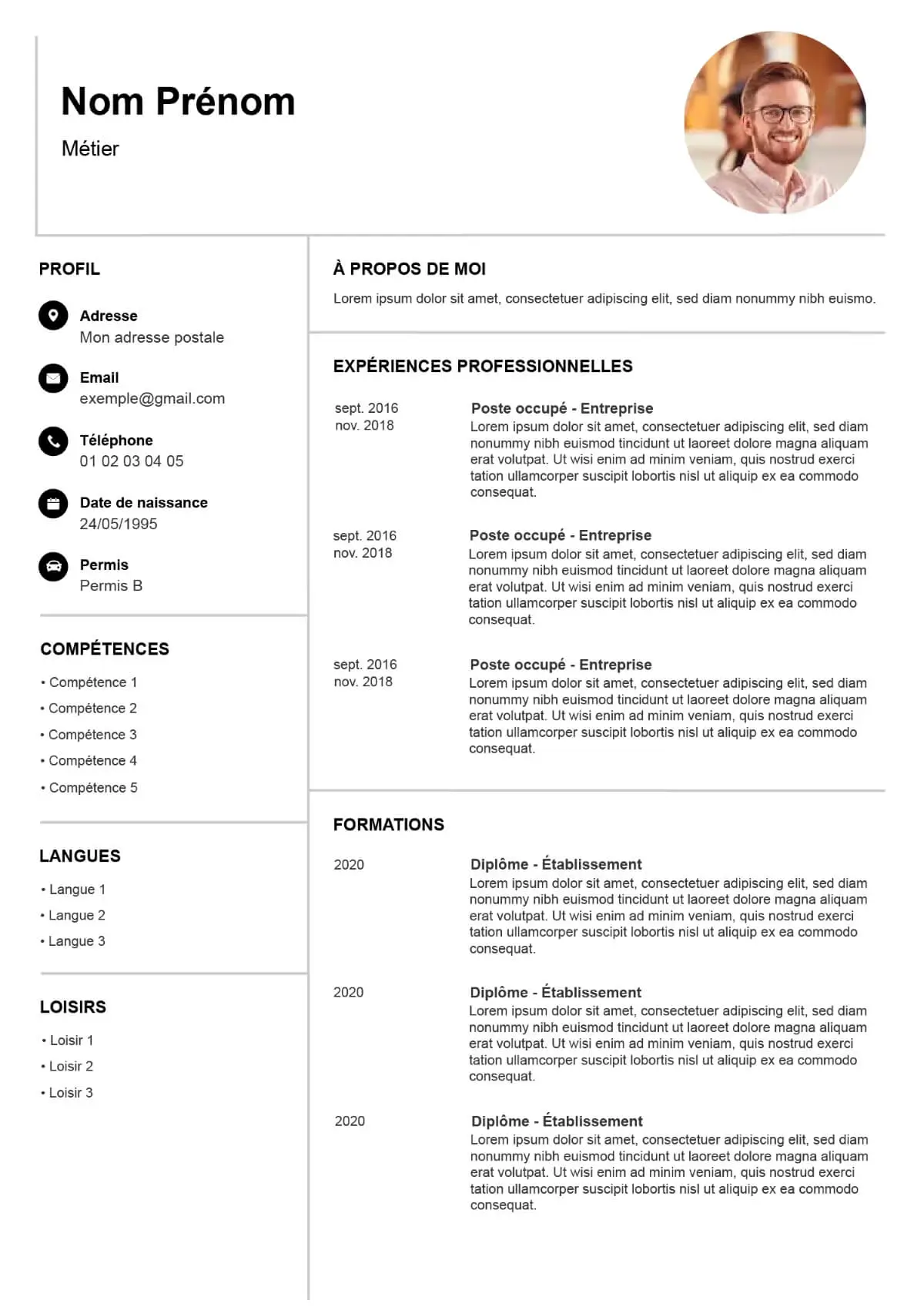 Exemple de Curriculum pour le format Word