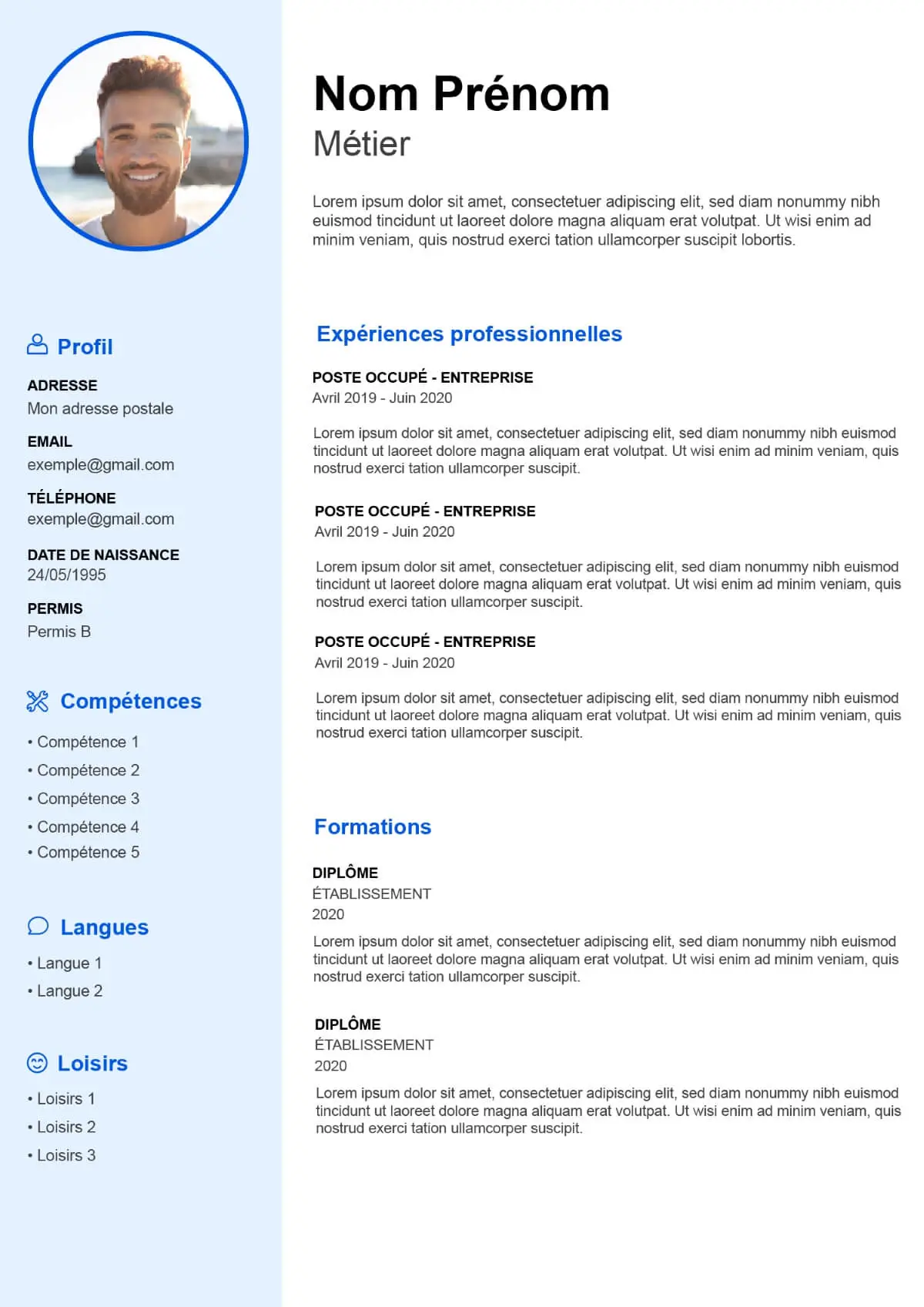 Exemple de CV pour les étudiants à télécharger en ligne