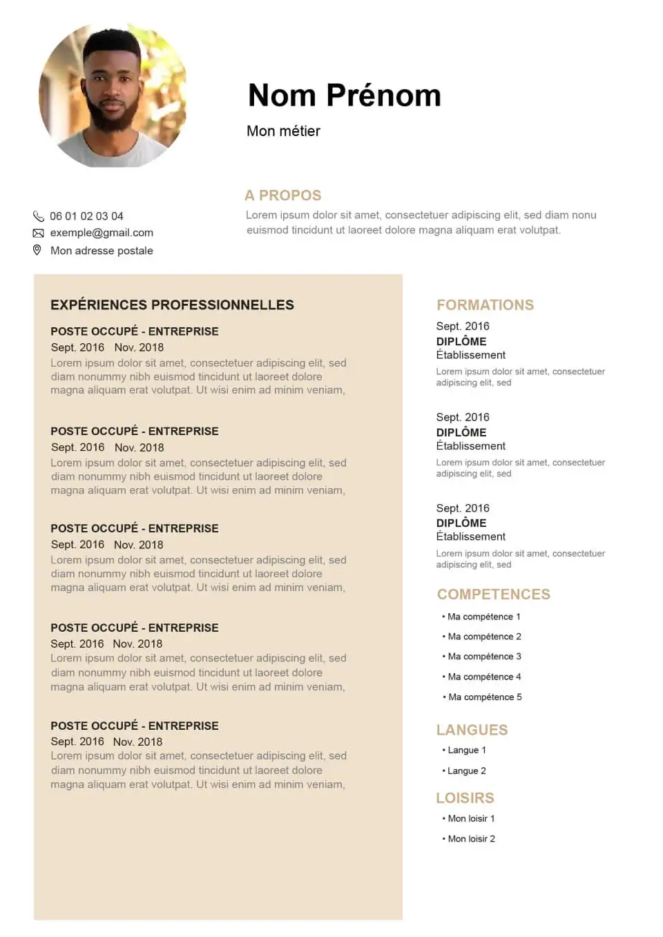 CV modèle à compléter sur Photoshop