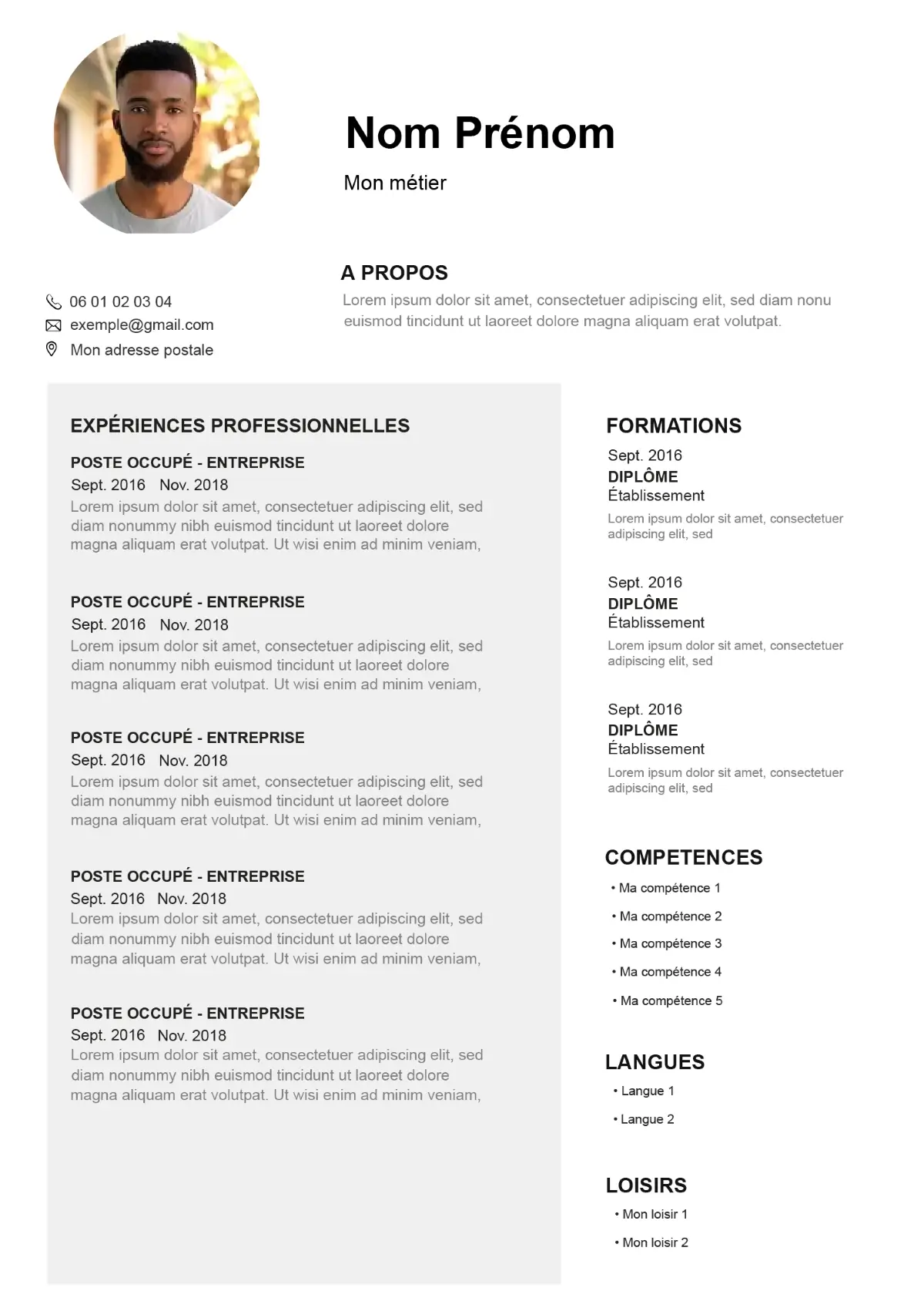 CV gris professionnel