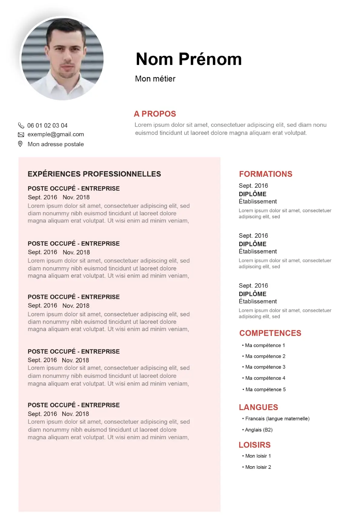 exemple cv rose en PDF