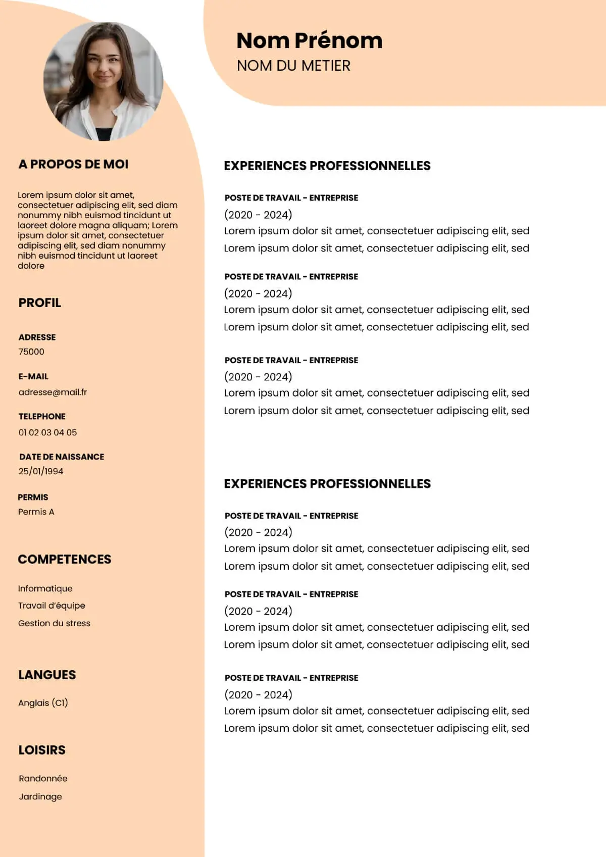 Modèle de CV design ocre