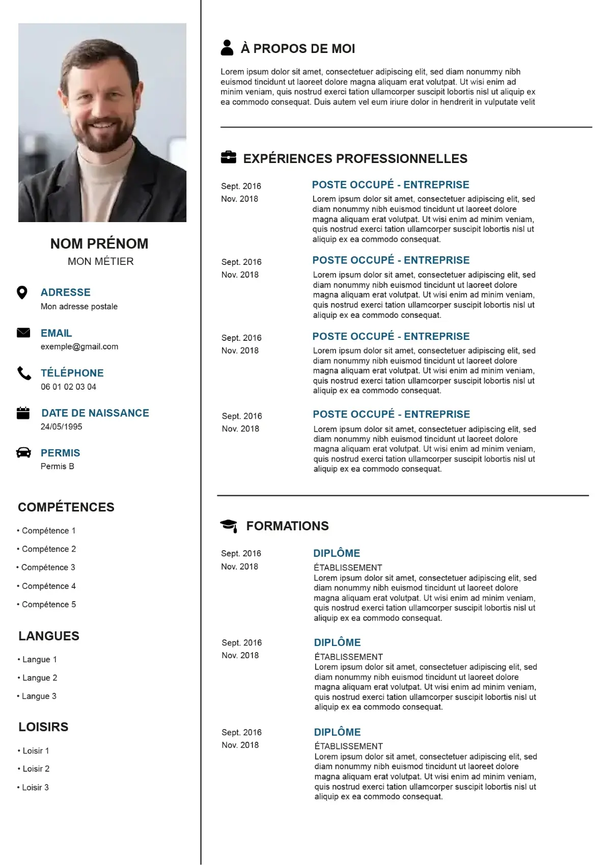 CV bleu format pdf
