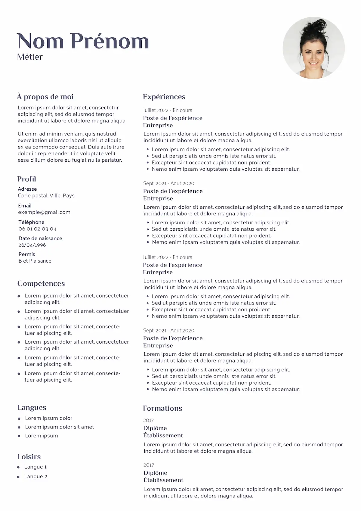Modèle CV classique et professionnel
