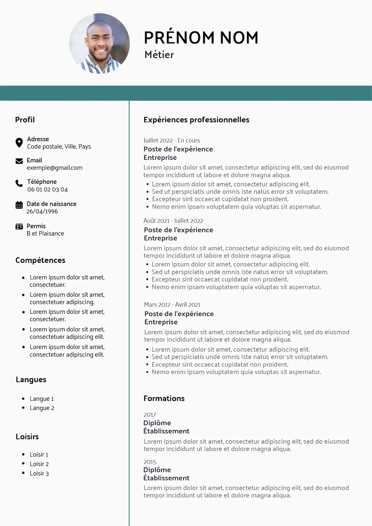 Modèle de CV simple à personnaliser en ligne