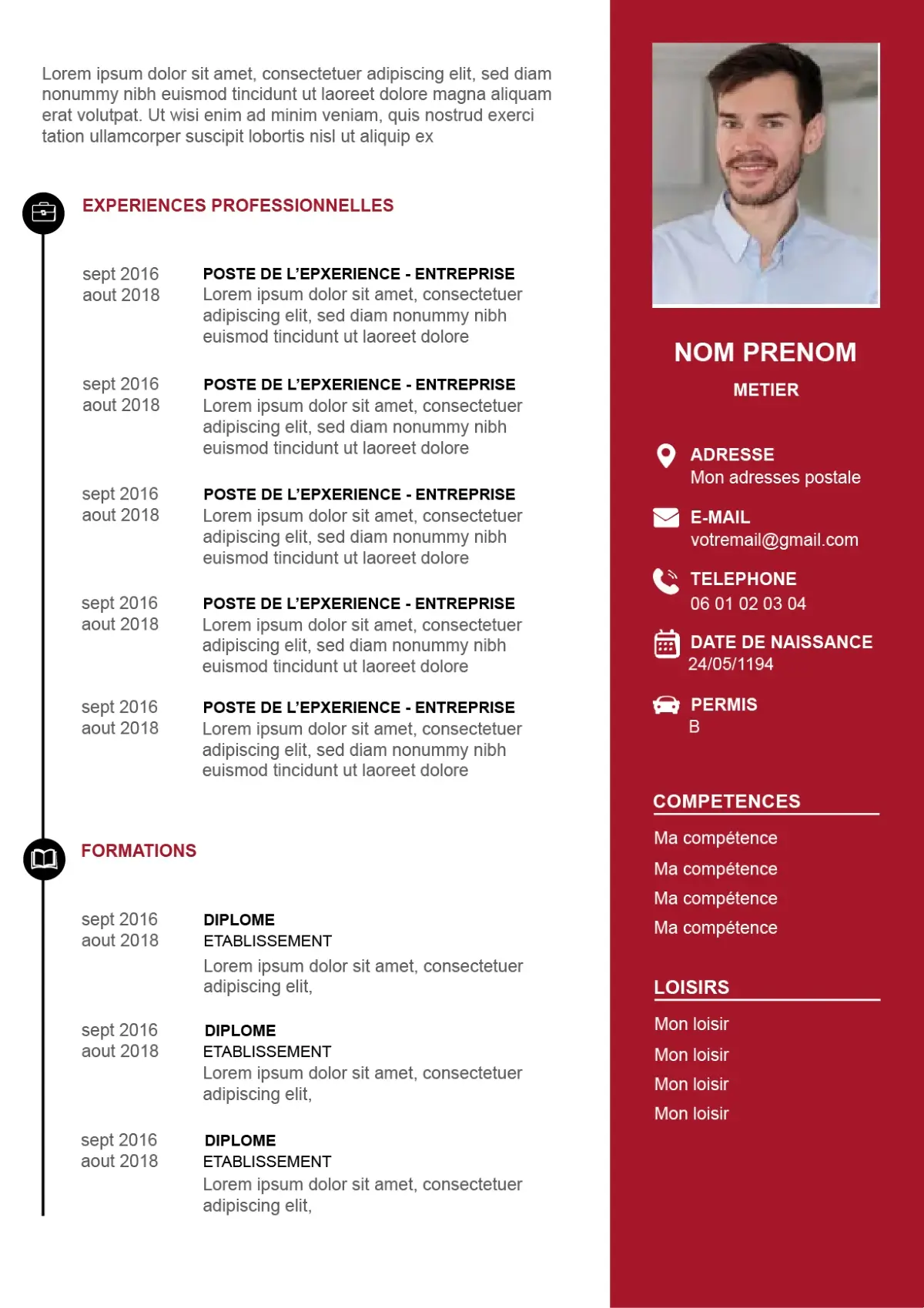 Curriculum Vitae vierge classique à télécharger