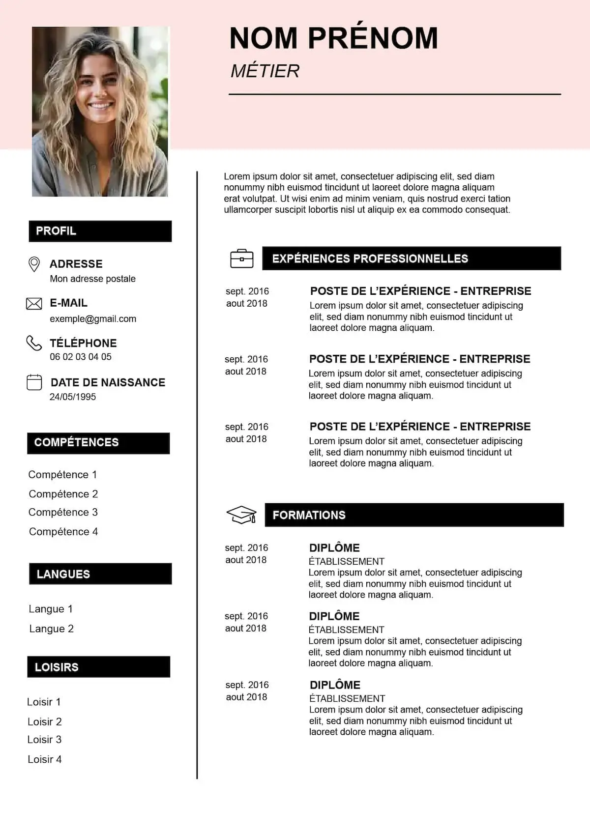 template de cv original et moderne