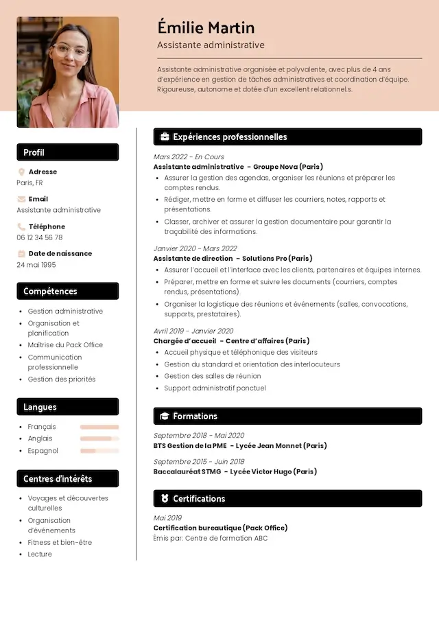 exemple de CV avec une mise en page professionnelle