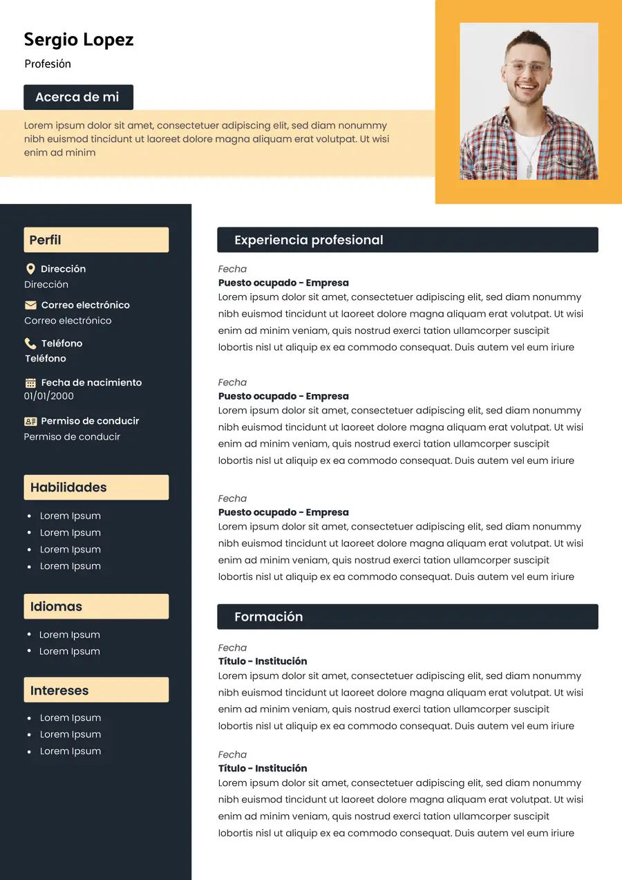 template de CV espagnol simple