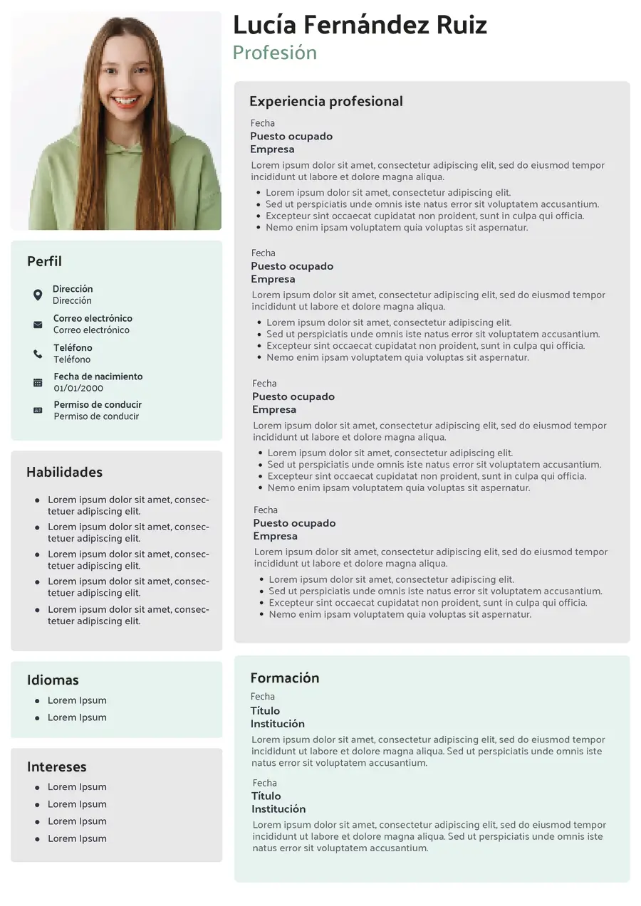 template de CV espagnol simple